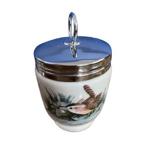 Vtg Royal Worcester England Porcelain Single Egg Coddler Wren Finch Bird Design